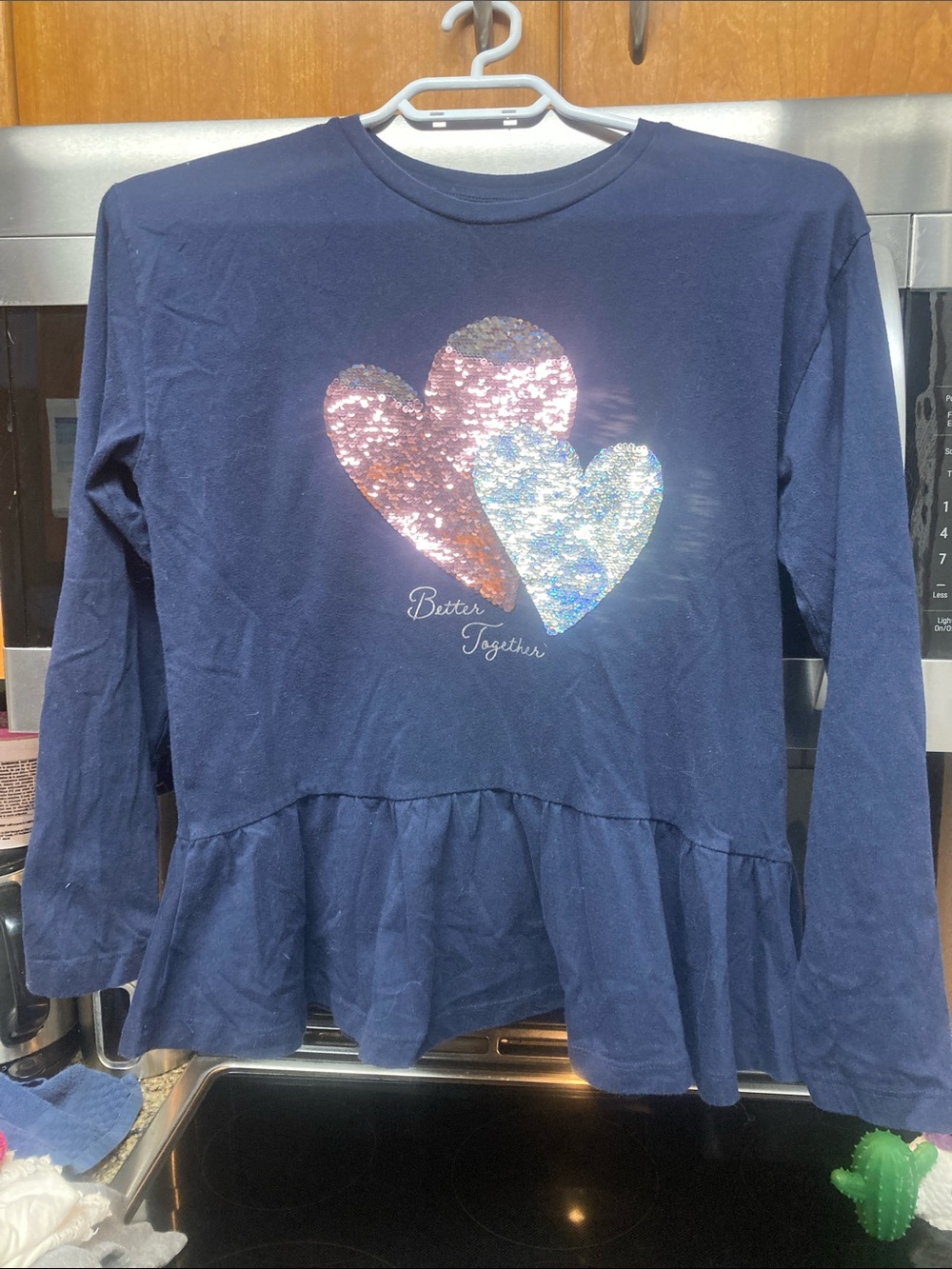 George Navy Long-Sleeve Top with Reversible Sequin Hearts
